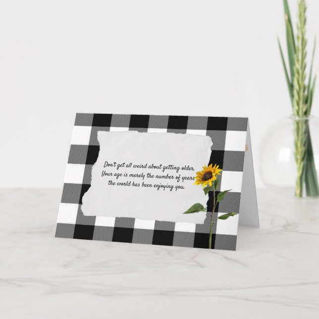 sunflower on black and white plaid birthday card (Front)