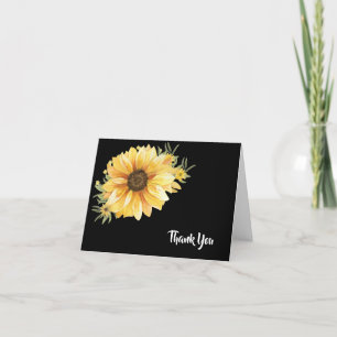 Sunflower on Black Thank You Card