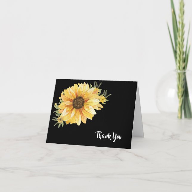Sunflower on Black Thank You Card (Front)