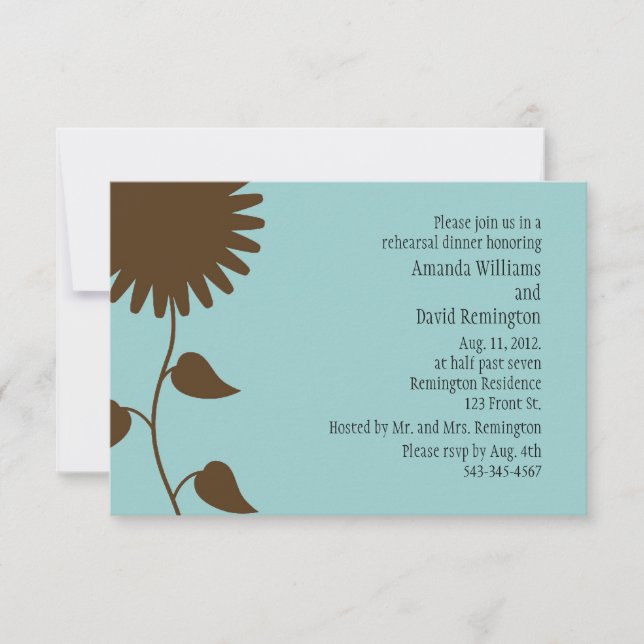 Sunflower on Blue Rehearsal Dinner Invitation (Front)