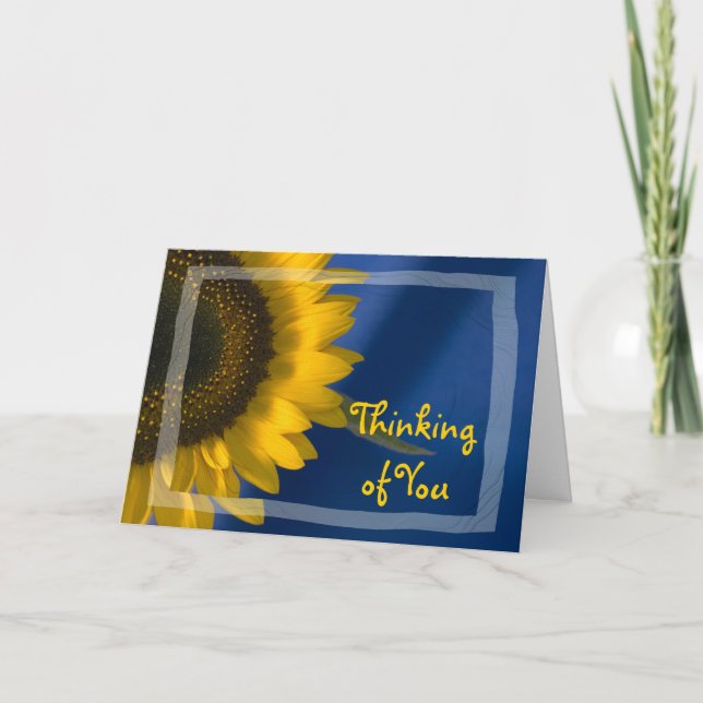 Sunflower on Blue Thinking of You Card (Front)