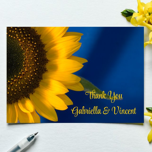 Sunflower on Blue Wedding Flat Thank You Notes (Creator Uploaded)