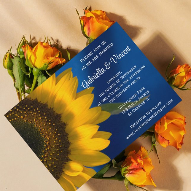 Sunflower on Blue Wedding Invitation (Creator Uploaded)