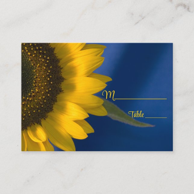 Sunflower on Blue Wedding Place Card (Front)