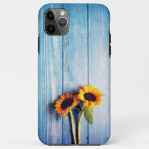 Sunflower on Blue Wood Wall iPhone 11 Pro Max Case