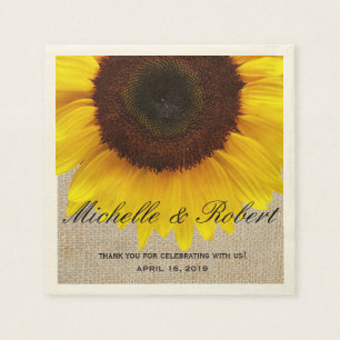 Sunflower on Burlap Rustic Country Wedding Custom Napkin