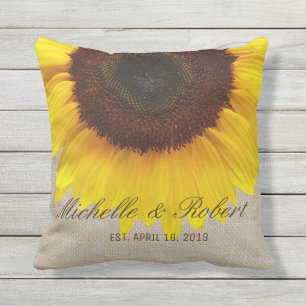 Sunflower on Burlap Rustic Country Wedding Custom Outdoor Cushion