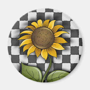 Sunflower on Chequered Background Magnet
