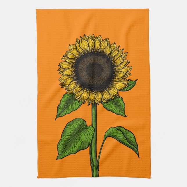 Sunflower on orange tea towel (Vertical)