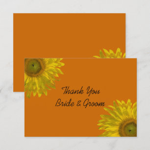 Sunflower on Orange Wedding Flat Thank You Notes Invitation
