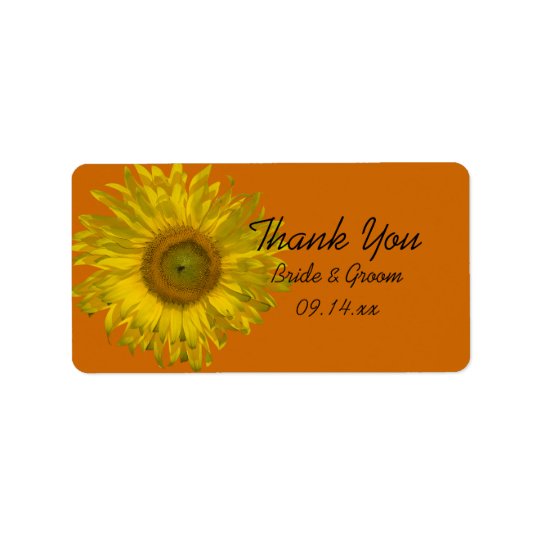 Sunflower on Orange Wedding Thank You Favour Tags Address Label