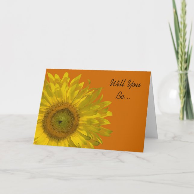 Sunflower on Orange Will You Be My Bridesmaid Invitation (Front)