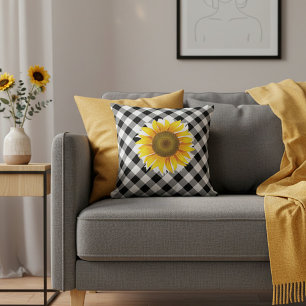 Sunflower on plaid throw pillow