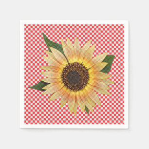sunflower on red and white gingham napkin
