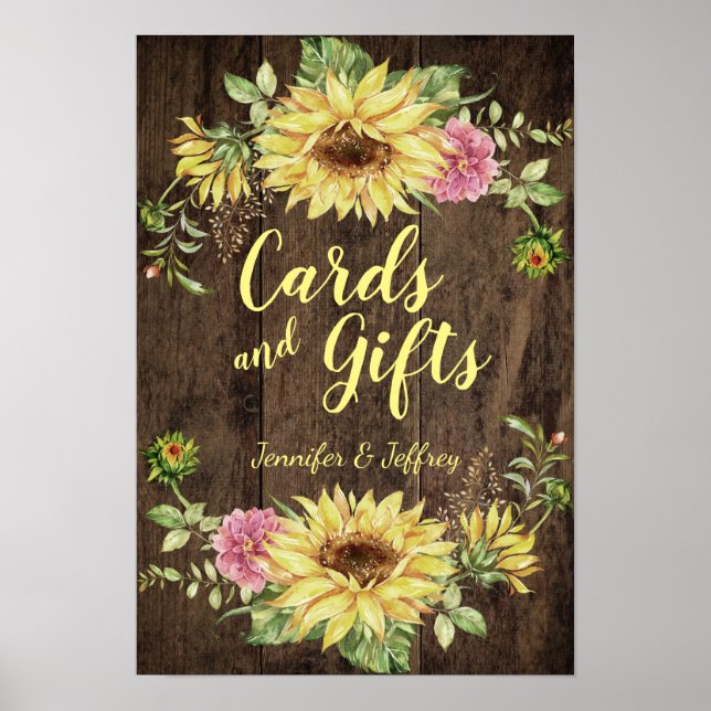 Sunflower on Rustic Wood Country Card & Gift Sign (Front)