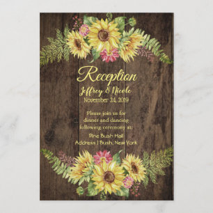 Sunflower on Rustic Wood Country Wedding Reception Invitation