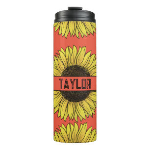 Sunflower on Solid Background Monogram Name Thermal Tumbler