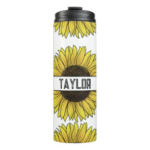 Sunflower on Solid Background Monogram Name Thermal Tumbler