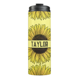 Sunflower on Solid Background Monogram Name Thermal Tumbler