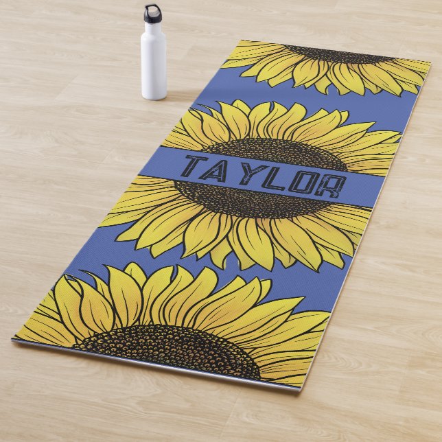 Sunflower on Solid Monogram Name Yoga Mat (In Situ)