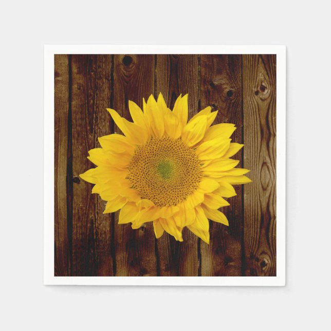Sunflower on Vintage Barn Wood Country Napkin (Front)