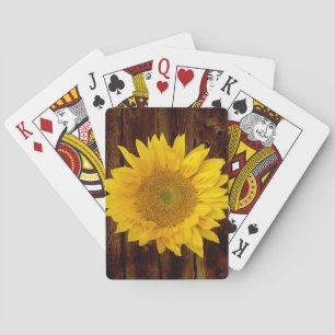 Sunflower on Vintage Barn Wood Country Playing Cards