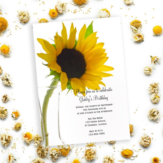 Sunflower on White Birthday Party Invitation (Creator Uploaded)