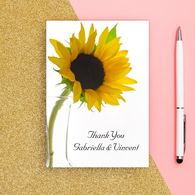 Sunflower on White Wedding Flat Thank You Notes (Creator Uploaded)