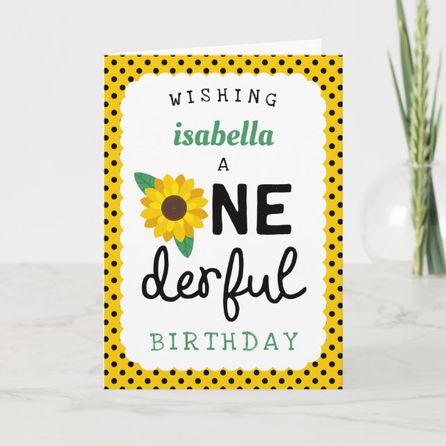 Sunflower Onederful Birthday 1st Birthday Card (Front)