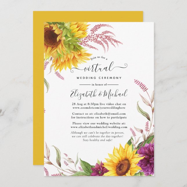 Sunflower Online Virtual Wedding Invitation (Front/Back)