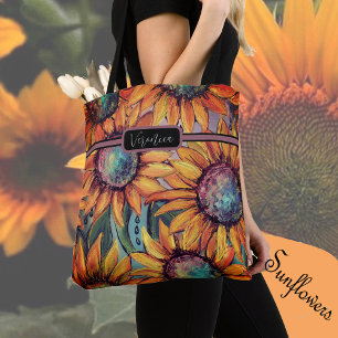 Sunflower Orange Blue Tote Bag