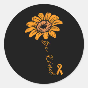 Sunflower Orange Ribbon Be Kind Leukaemia Cancer A Classic Round Sticker