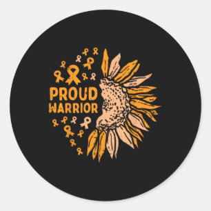 Sunflower Orange Ribbon Proud Warrior Leukaemia Aw Classic Round Sticker