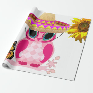 Sunflower Owl Butterfly Matte Wrapping Paper