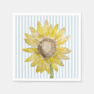 Sunflower Painting Blue Stripe Napkin