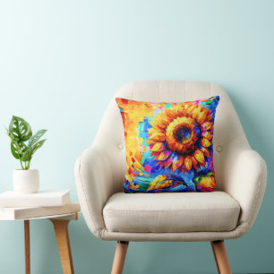 Sunflower Painting Vivid Colours Sunflower Power  Cushion