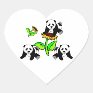 Sunflower Panda Bears Heart Sticker