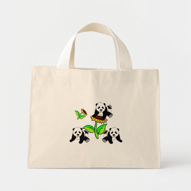 Sunflower Panda Bears Mini Tote Bag (Front)