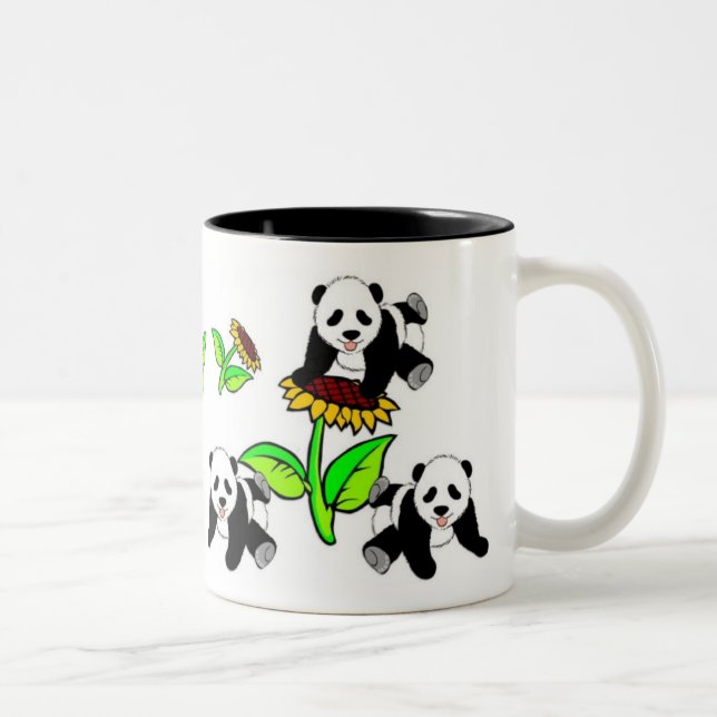 Sunflower Panda Bears Two-Tone Coffee Mug (Right)