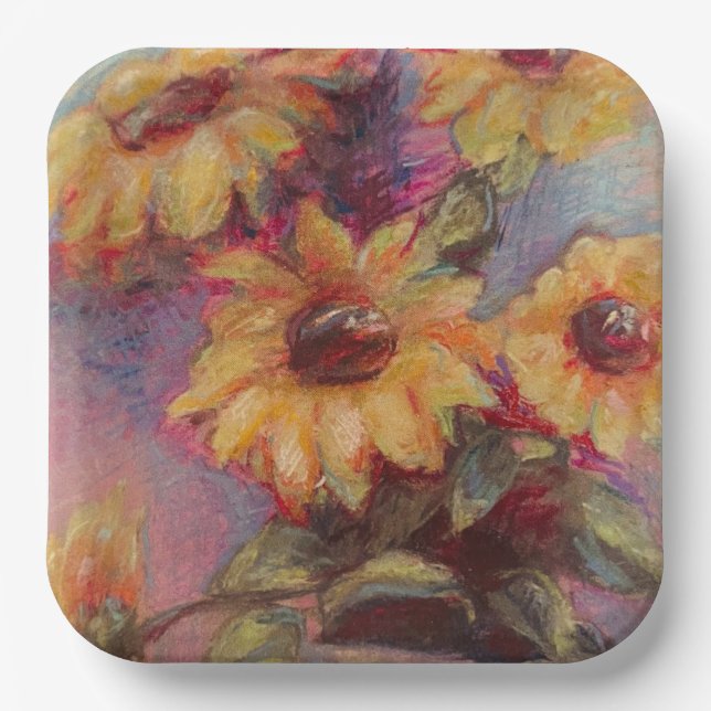 Sunflower Paper Plate by Barbara Hirsch (Front)