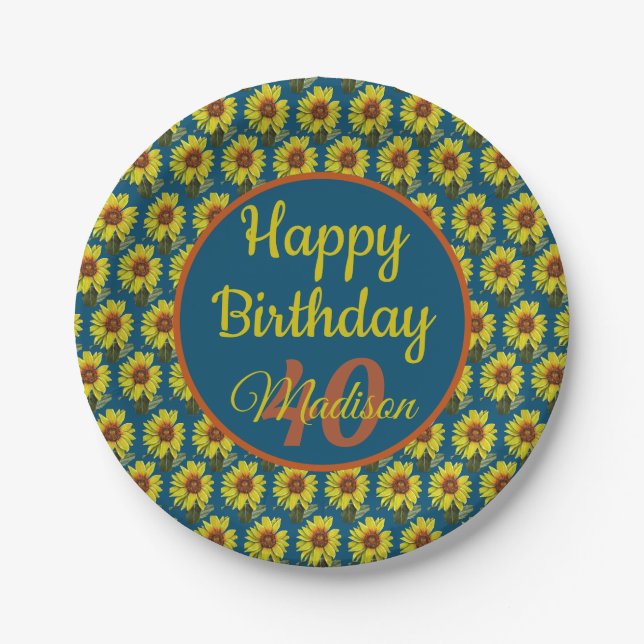 Sunflower Paper Plates - Optional Personalisation (Front)
