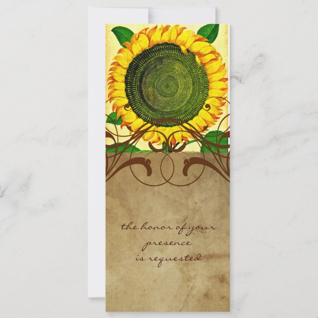 Sunflower Parchment Tall Wedding Invitation (Front)