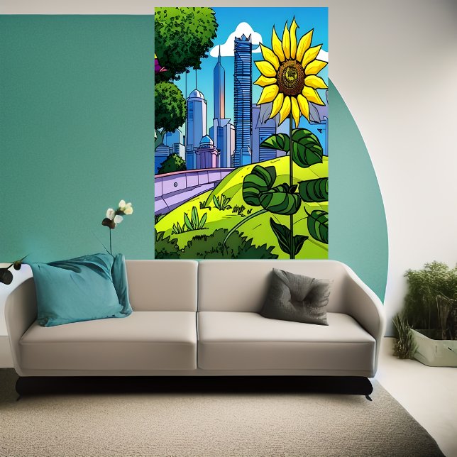 Sunflower, park and city | AI Art  Poster (Creator Uploaded)