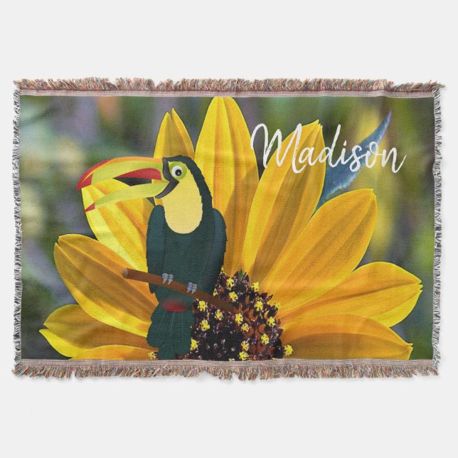 Sunflower Parrot Throw Blanket (Front)