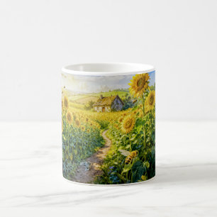 Sunflower Path Cottage with Cat and Blossoming Mea Coffee Mug