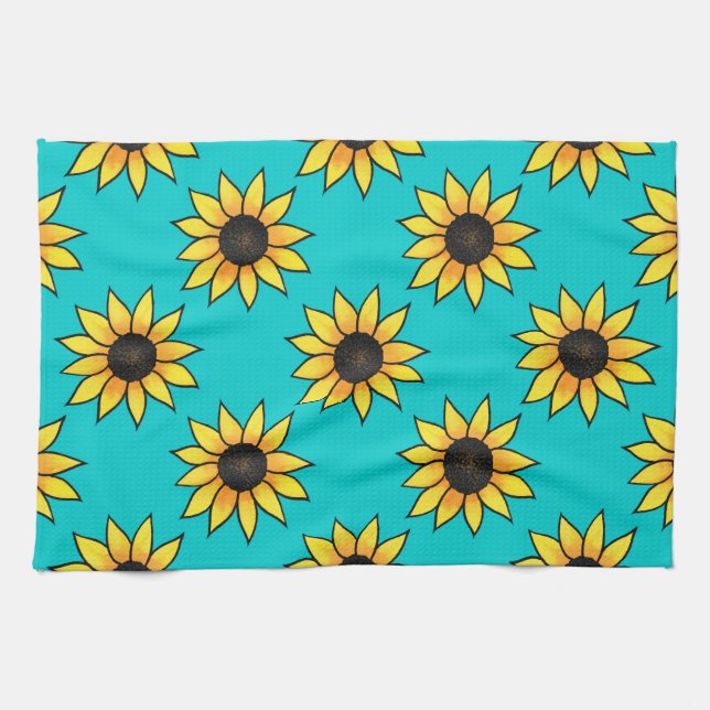 Sunflower Pattern 4 Tea Towel (Horizontal)