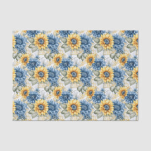 Sunflower Pattern Blue and Yellow Decoupage Tissue Paper