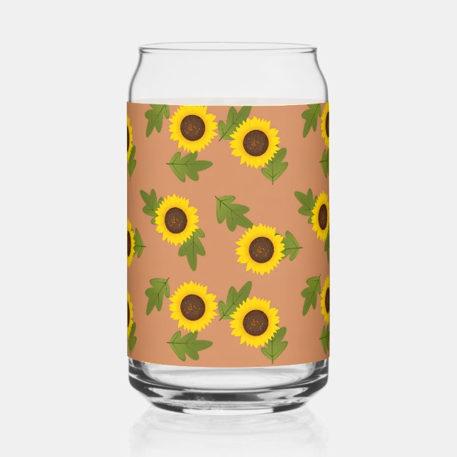 Sunflower Pattern Design – Cute Floral Aesthetic Can Glass (Front)