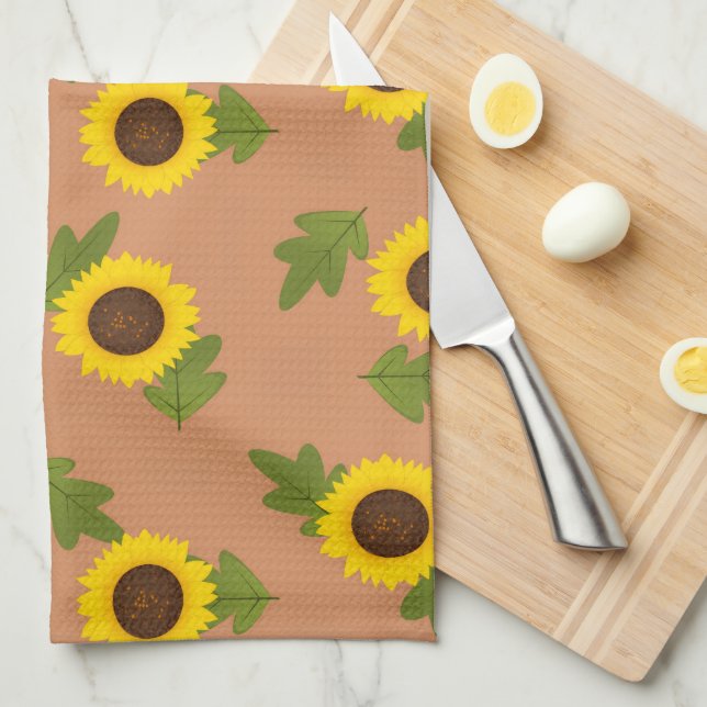 Sunflower Pattern Design – Cute Floral Aesthetic Tea Towel (Quarter Fold)