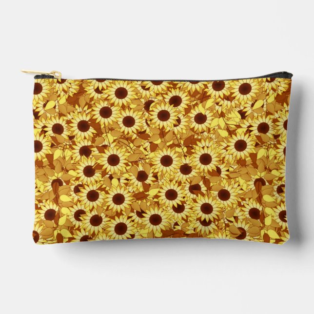 Sunflower Pattern, Gold, Yellow and Brown Accessory Pouch (Front)